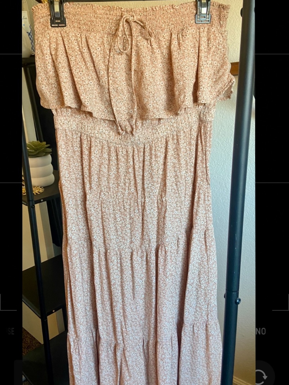 American Eagle Blush Pink Smocked Maxi Dress with Tiny Floral Print